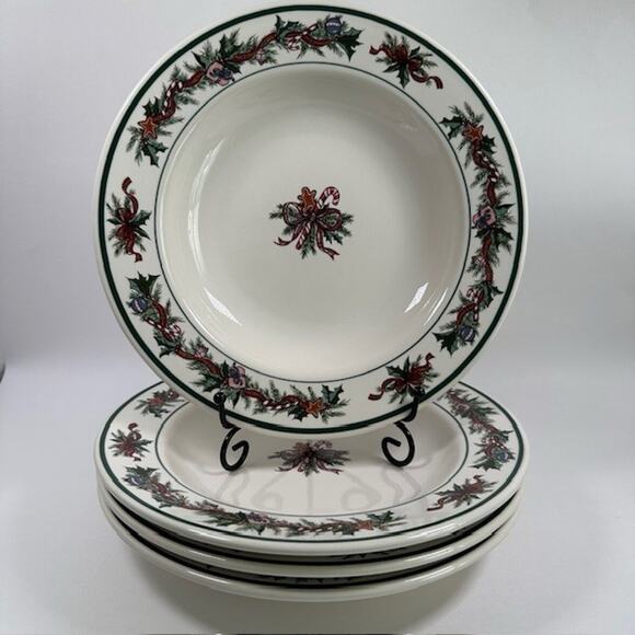 The Cellar O'Tannenbaum, 1 Large Rim Soup Bowl, Holly & Ribbon Border Christmas - Picture 12 of 14